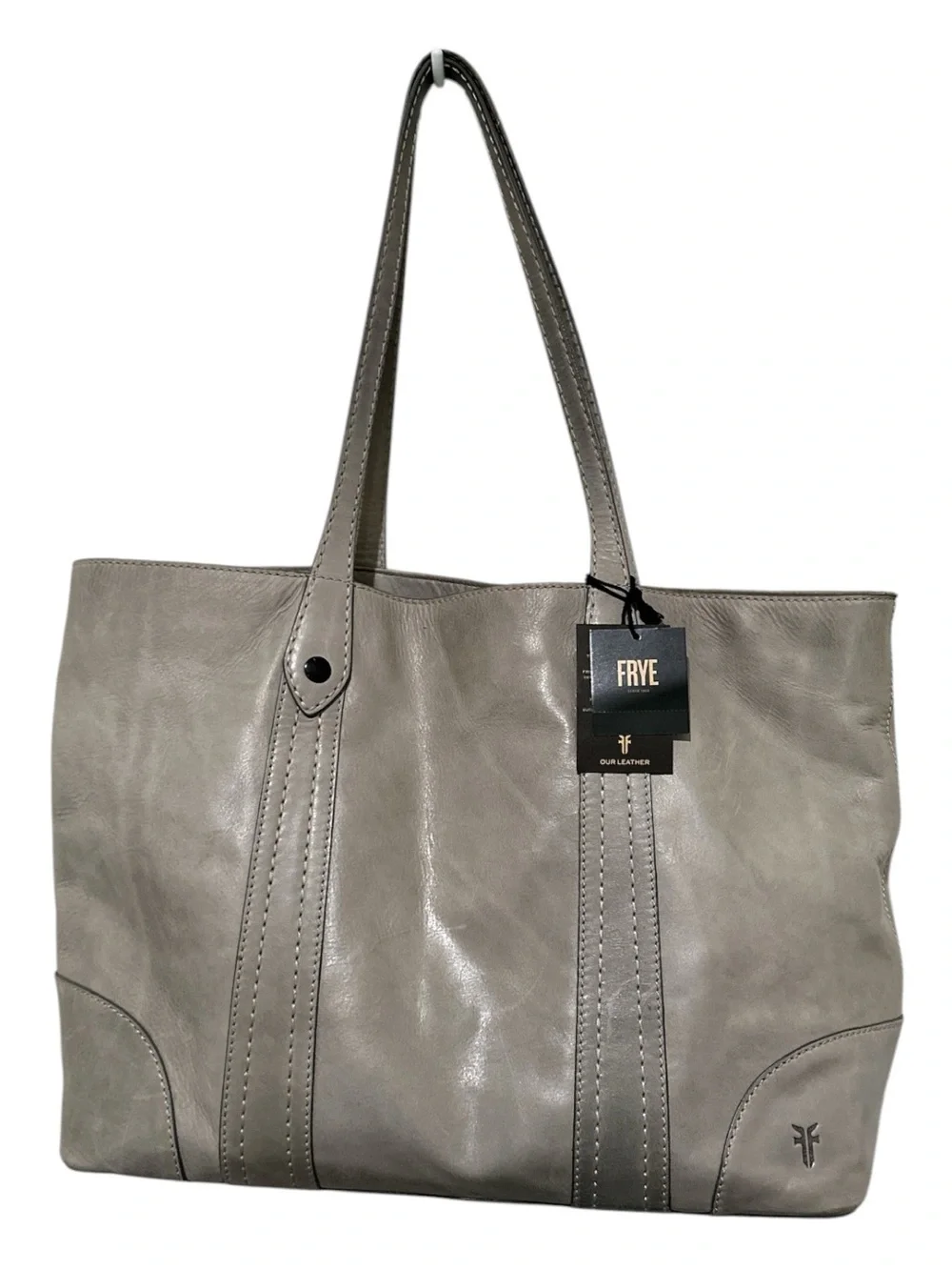FRYE Melissa Leather Shopper Tote Bag Gray Shoulder Purse Satchel Handbag NWT